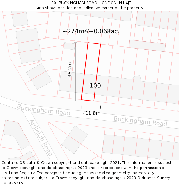 100, BUCKINGHAM ROAD, LONDON, N1 4JE: Plot and title map