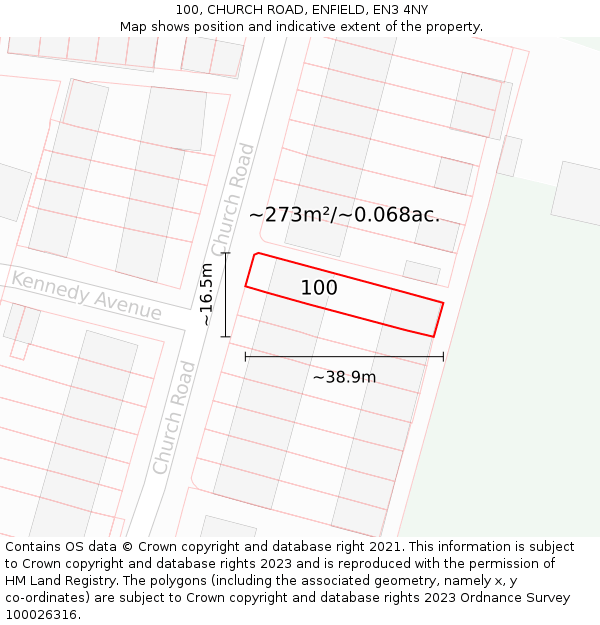 100, CHURCH ROAD, ENFIELD, EN3 4NY: Plot and title map