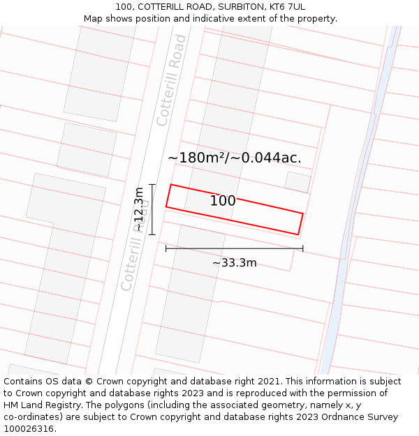 100, COTTERILL ROAD, SURBITON, KT6 7UL: Plot and title map