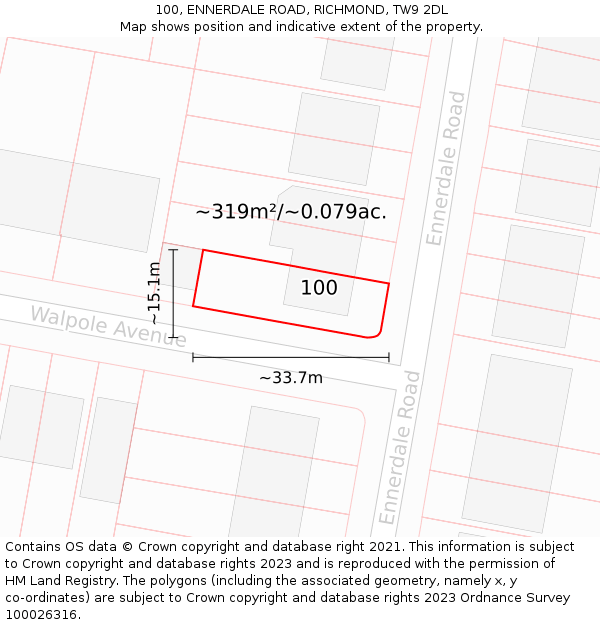 100, ENNERDALE ROAD, RICHMOND, TW9 2DL: Plot and title map