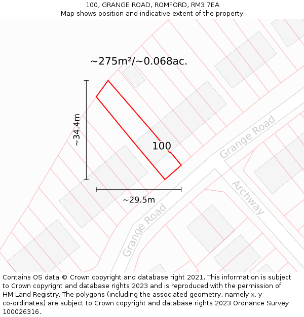 100, GRANGE ROAD, ROMFORD, RM3 7EA: Plot and title map