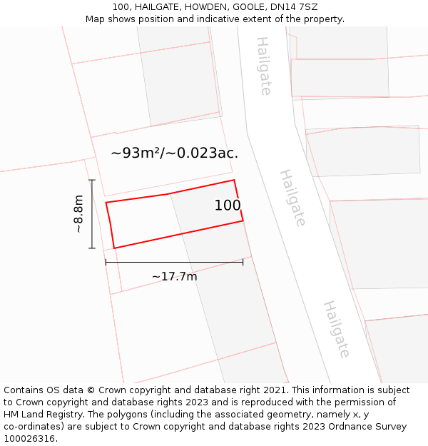 100, HAILGATE, HOWDEN, GOOLE, DN14 7SZ: Plot and title map