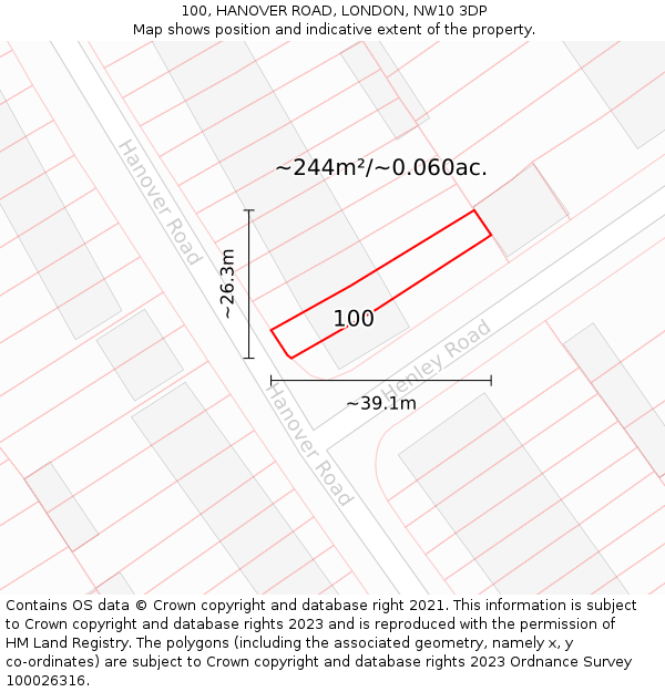 100, HANOVER ROAD, LONDON, NW10 3DP: Plot and title map