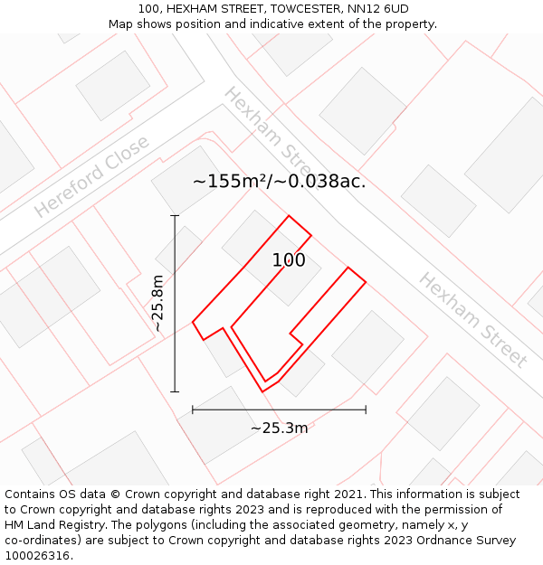 100, HEXHAM STREET, TOWCESTER, NN12 6UD: Plot and title map