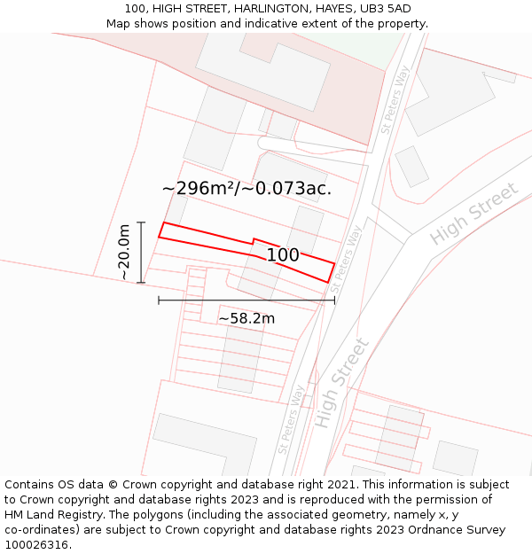 100, HIGH STREET, HARLINGTON, HAYES, UB3 5AD: Plot and title map