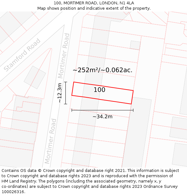 100, MORTIMER ROAD, LONDON, N1 4LA: Plot and title map