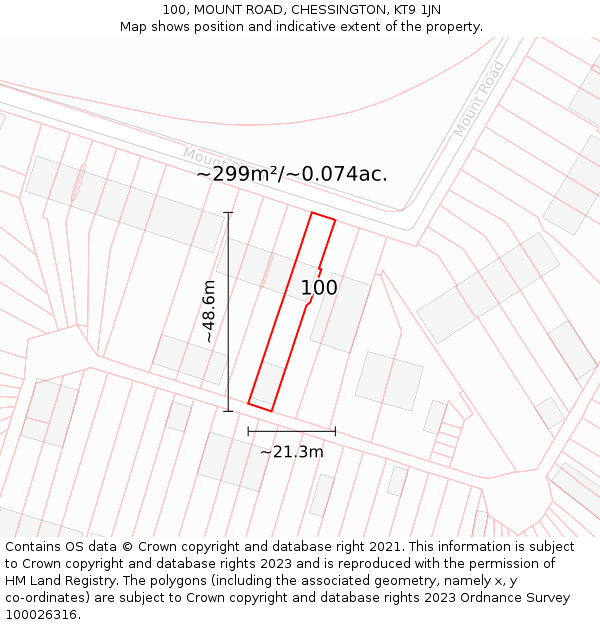 100, MOUNT ROAD, CHESSINGTON, KT9 1JN: Plot and title map