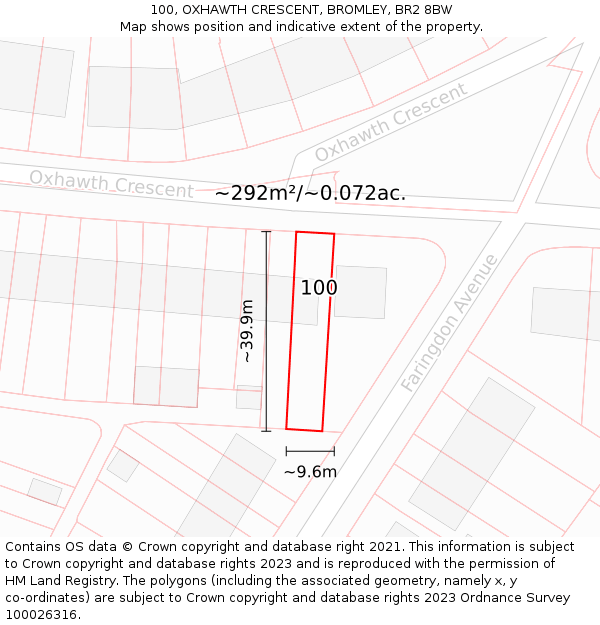 100, OXHAWTH CRESCENT, BROMLEY, BR2 8BW: Plot and title map