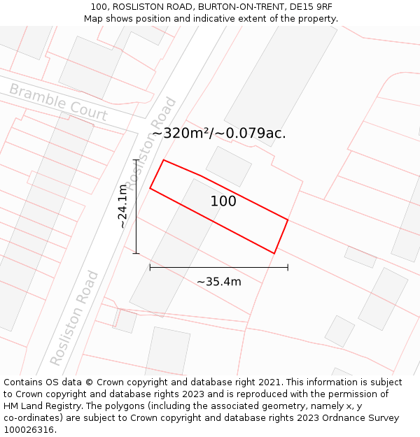 100, ROSLISTON ROAD, BURTON-ON-TRENT, DE15 9RF: Plot and title map
