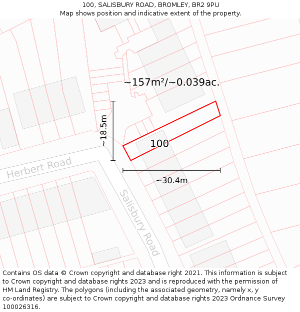 100, SALISBURY ROAD, BROMLEY, BR2 9PU: Plot and title map