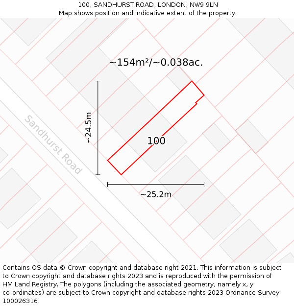 100, SANDHURST ROAD, LONDON, NW9 9LN: Plot and title map