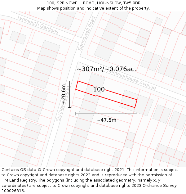 100, SPRINGWELL ROAD, HOUNSLOW, TW5 9BP: Plot and title map