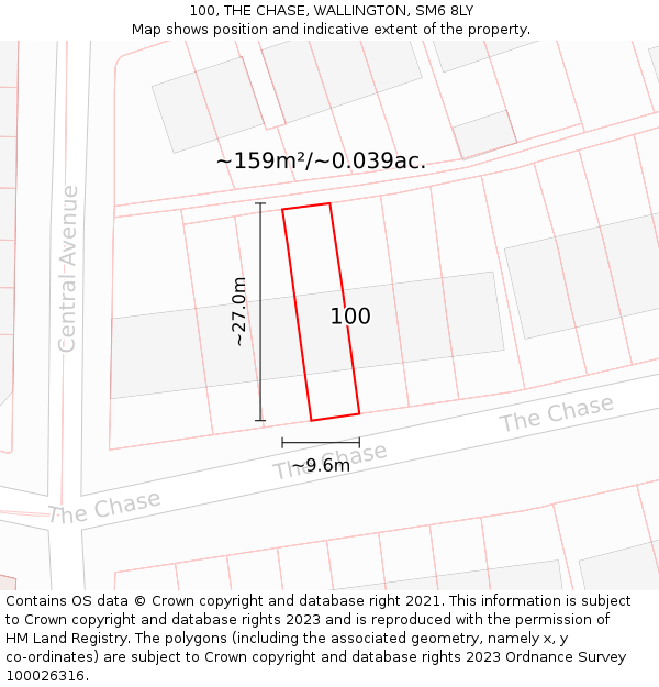 100, THE CHASE, WALLINGTON, SM6 8LY: Plot and title map