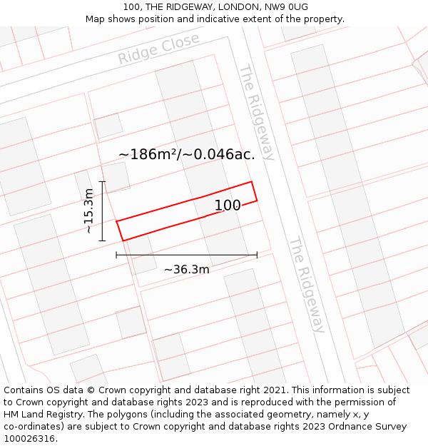 100, THE RIDGEWAY, LONDON, NW9 0UG: Plot and title map