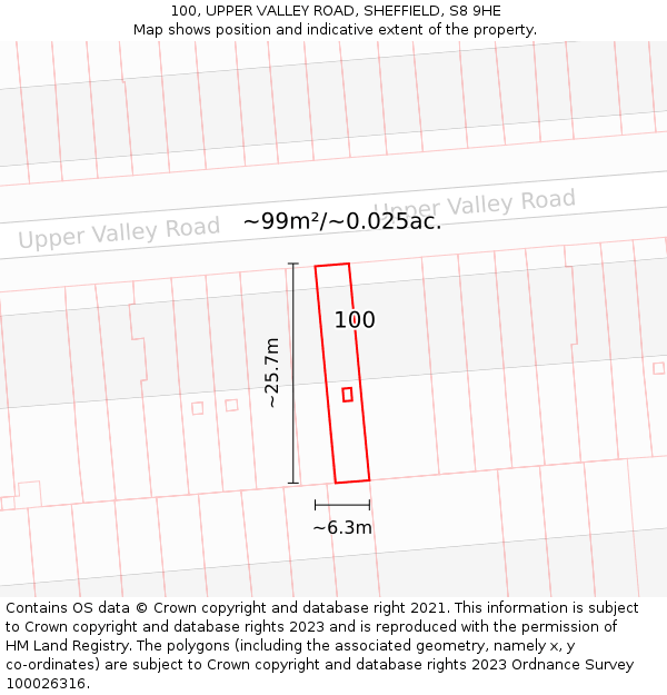 100, UPPER VALLEY ROAD, SHEFFIELD, S8 9HE: Plot and title map