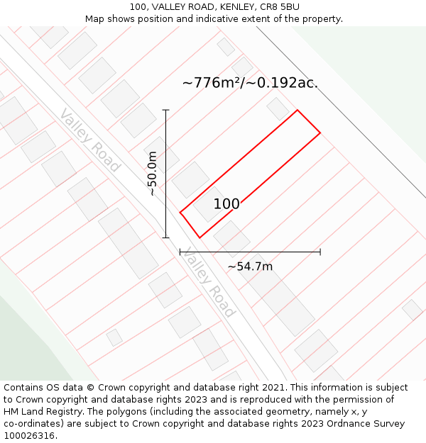 100, VALLEY ROAD, KENLEY, CR8 5BU: Plot and title map