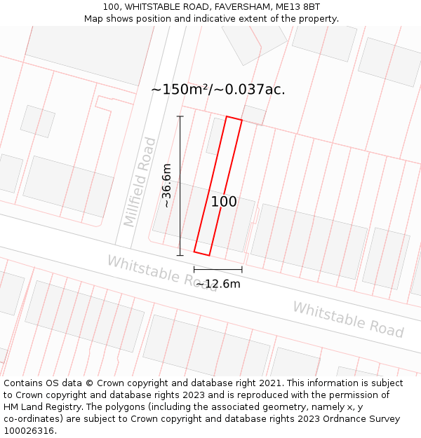 100, WHITSTABLE ROAD, FAVERSHAM, ME13 8BT: Plot and title map