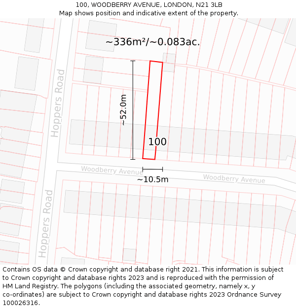 100, WOODBERRY AVENUE, LONDON, N21 3LB: Plot and title map