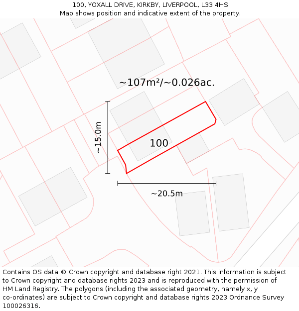 100, YOXALL DRIVE, KIRKBY, LIVERPOOL, L33 4HS: Plot and title map
