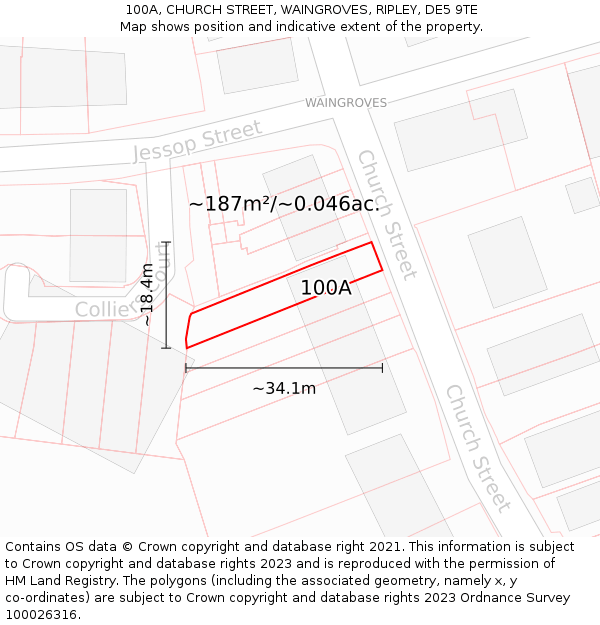 100A, CHURCH STREET, WAINGROVES, RIPLEY, DE5 9TE: Plot and title map