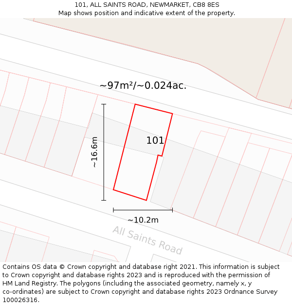101, ALL SAINTS ROAD, NEWMARKET, CB8 8ES: Plot and title map