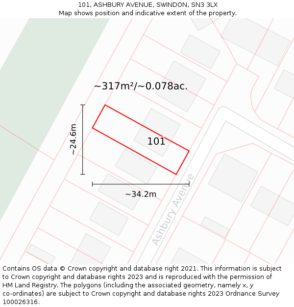 101, ASHBURY AVENUE, SWINDON, SN3 3LX: Plot and title map