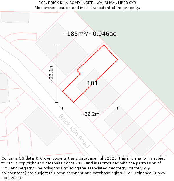 101, BRICK KILN ROAD, NORTH WALSHAM, NR28 9XR: Plot and title map