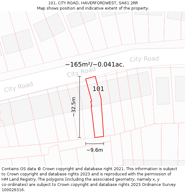 101, CITY ROAD, HAVERFORDWEST, SA61 2RR: Plot and title map