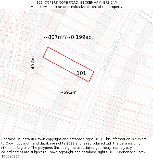 101, COPERS COPE ROAD, BECKENHAM, BR3 1NY: Plot and title map