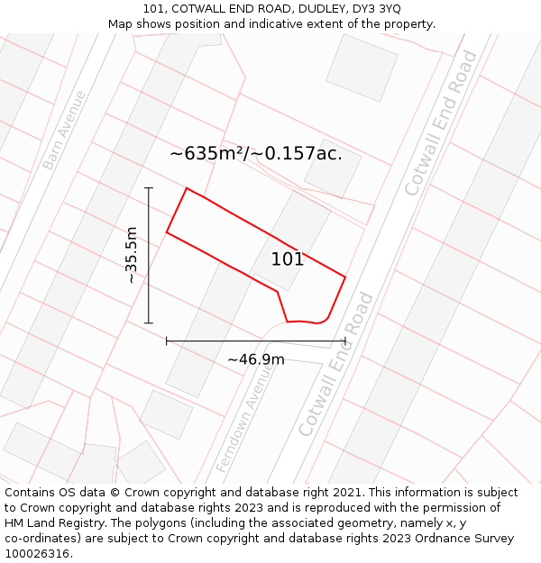 101, COTWALL END ROAD, DUDLEY, DY3 3YQ: Plot and title map