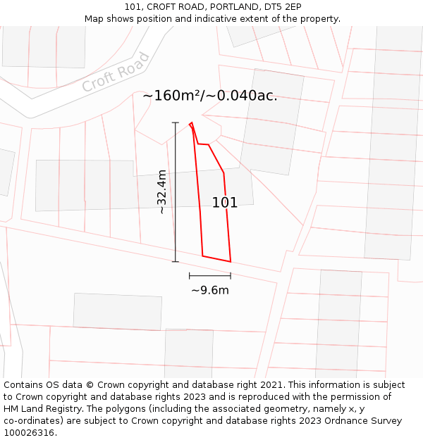 101, CROFT ROAD, PORTLAND, DT5 2EP: Plot and title map