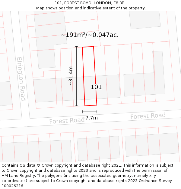 101, FOREST ROAD, LONDON, E8 3BH: Plot and title map