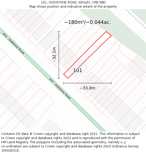 101, GODSTONE ROAD, KENLEY, CR8 5BD: Plot and title map