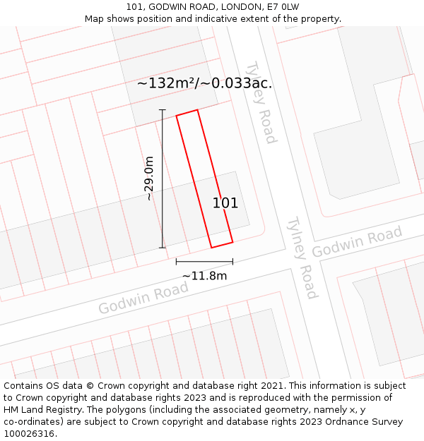 101, GODWIN ROAD, LONDON, E7 0LW: Plot and title map