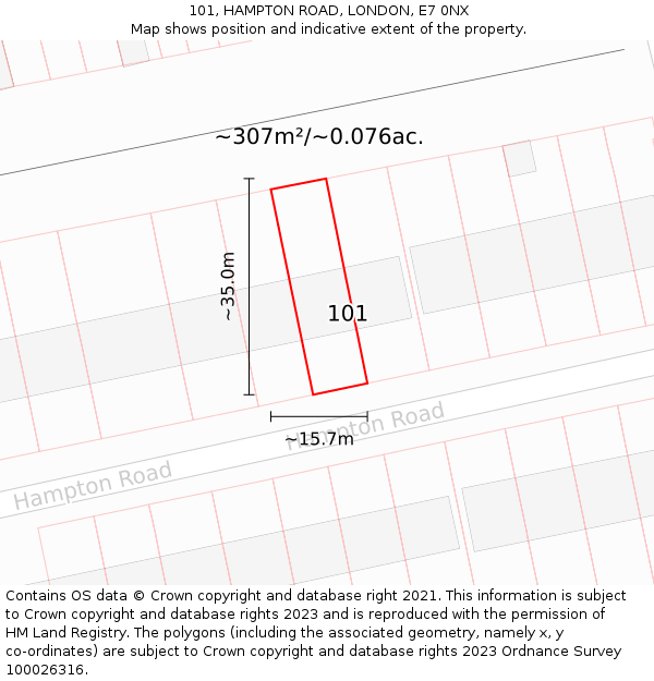 101, HAMPTON ROAD, LONDON, E7 0NX: Plot and title map