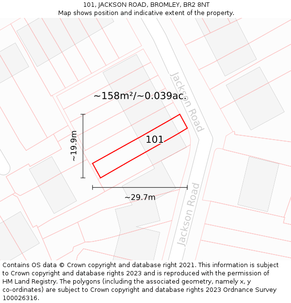 101, JACKSON ROAD, BROMLEY, BR2 8NT: Plot and title map
