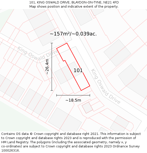 101, KING OSWALD DRIVE, BLAYDON-ON-TYNE, NE21 4FD: Plot and title map