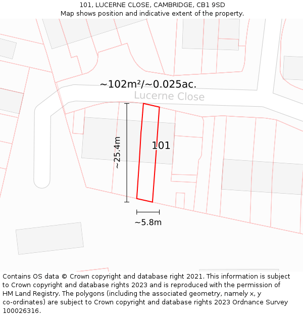 101, LUCERNE CLOSE, CAMBRIDGE, CB1 9SD: Plot and title map