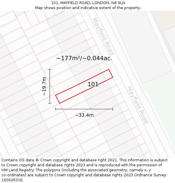 101, MAYFIELD ROAD, LONDON, N8 9LN: Plot and title map