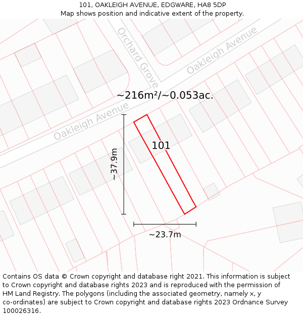 101, OAKLEIGH AVENUE, EDGWARE, HA8 5DP: Plot and title map