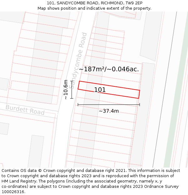 101, SANDYCOMBE ROAD, RICHMOND, TW9 2EP: Plot and title map