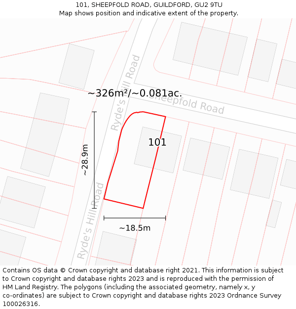 101, SHEEPFOLD ROAD, GUILDFORD, GU2 9TU: Plot and title map