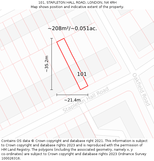 101, STAPLETON HALL ROAD, LONDON, N4 4RH: Plot and title map
