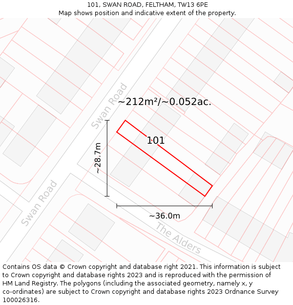 101, SWAN ROAD, FELTHAM, TW13 6PE: Plot and title map