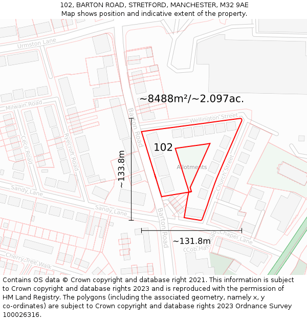 102, BARTON ROAD, STRETFORD, MANCHESTER, M32 9AE: Plot and title map
