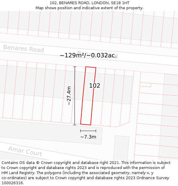 102, BENARES ROAD, LONDON, SE18 1HT: Plot and title map
