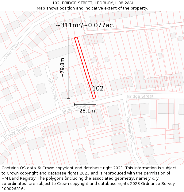 102, BRIDGE STREET, LEDBURY, HR8 2AN: Plot and title map