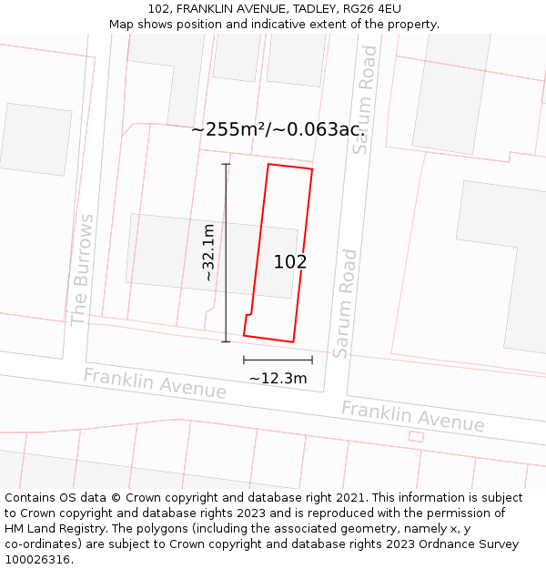 102, FRANKLIN AVENUE, TADLEY, RG26 4EU: Plot and title map
