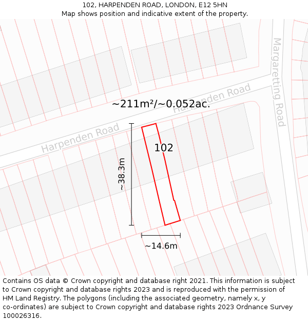 102, HARPENDEN ROAD, LONDON, E12 5HN: Plot and title map