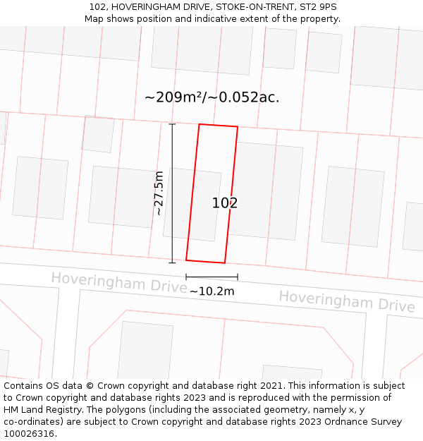 102, HOVERINGHAM DRIVE, STOKE-ON-TRENT, ST2 9PS: Plot and title map